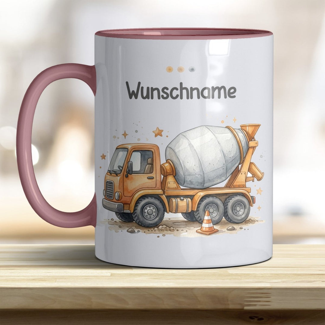 Kindertasse Betonmischer personalisierbar mit Namen in verschiedenen Farben - all-yours24
