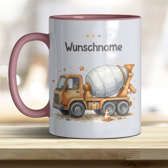 Kindertasse Betonmischer personalisierbar mit Namen in verschiedenen Farben - all-yours24