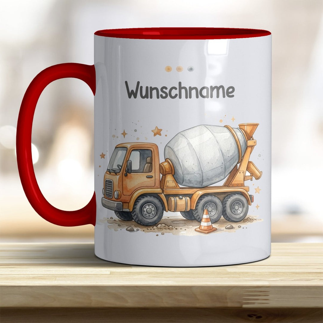 Kindertasse Betonmischer personalisierbar mit Namen in verschiedenen Farben - all-yours24