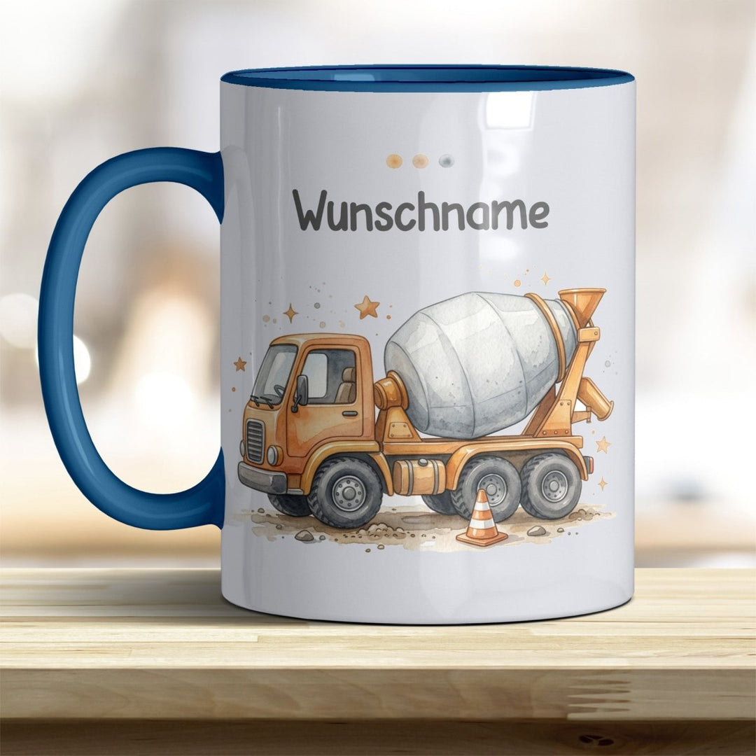 Kindertasse Betonmischer personalisierbar mit Namen in verschiedenen Farben - all-yours24