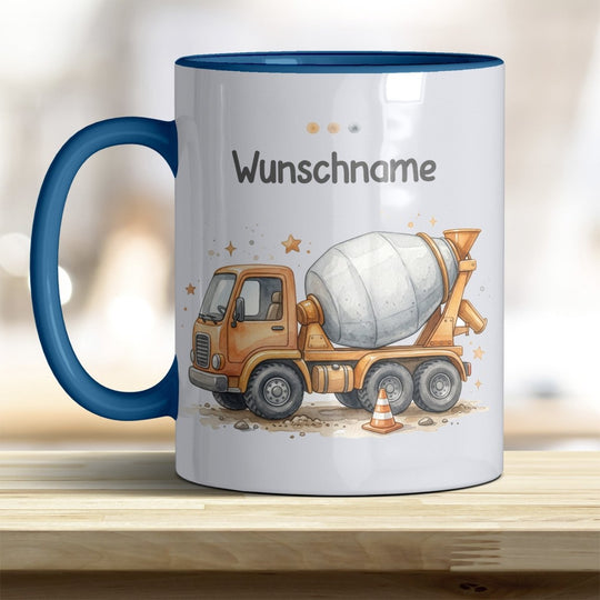 Kindertasse Betonmischer personalisierbar mit Namen in verschiedenen Farben - all-yours24