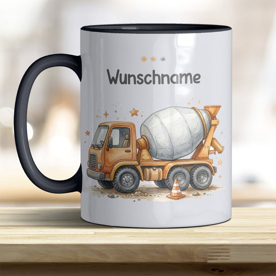 Kindertasse Betonmischer personalisierbar mit Namen in verschiedenen Farben - all-yours24