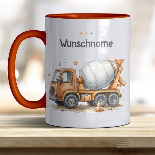 Kindertasse Betonmischer personalisierbar mit Namen in verschiedenen Farben - all-yours24