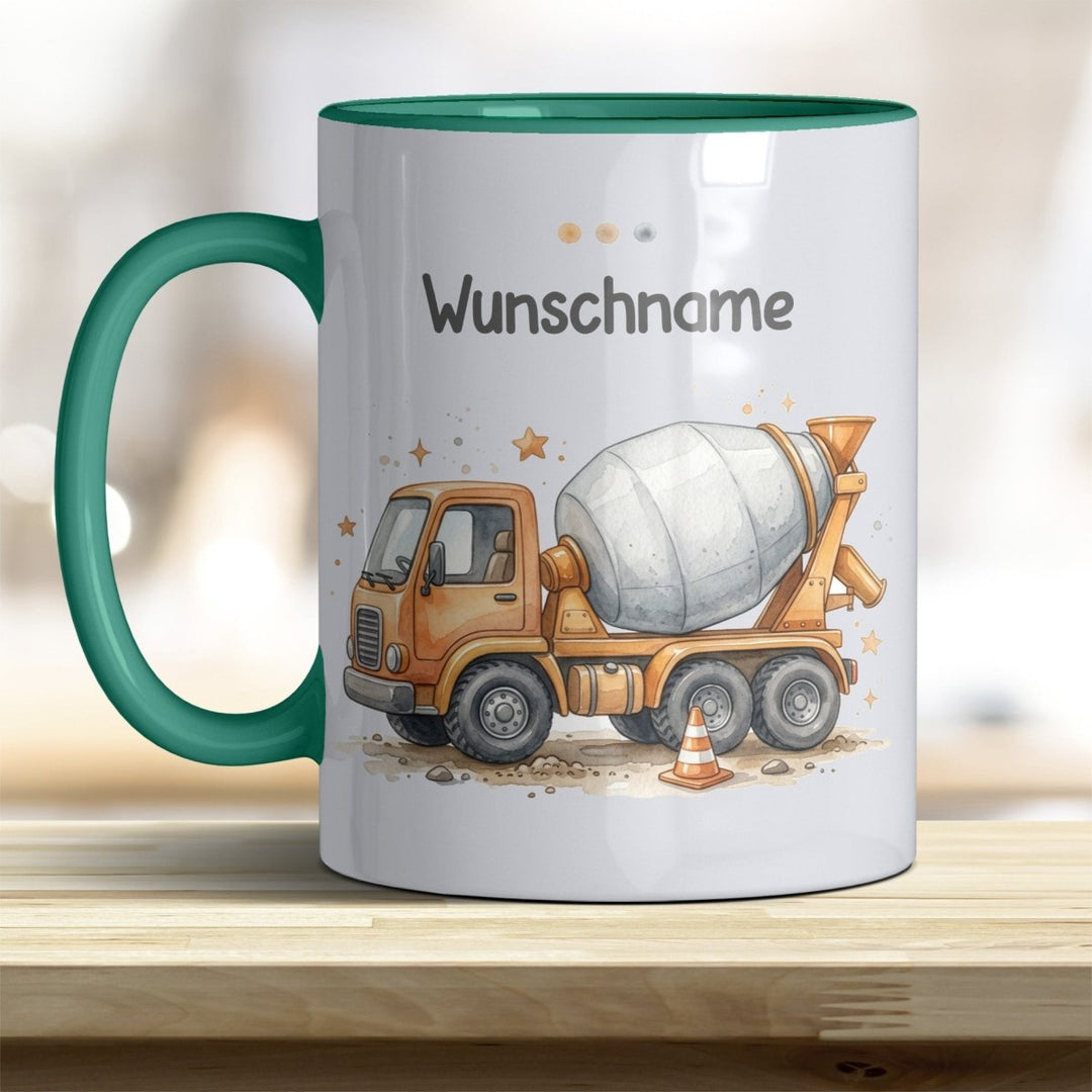 Kindertasse Betonmischer personalisierbar mit Namen in verschiedenen Farben - all-yours24