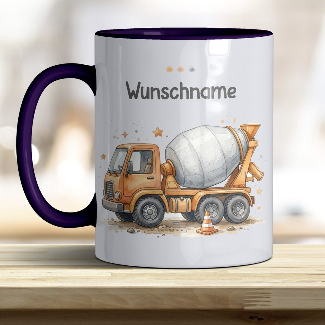 Kindertasse Betonmischer personalisierbar mit Namen in verschiedenen Farben - all-yours24
