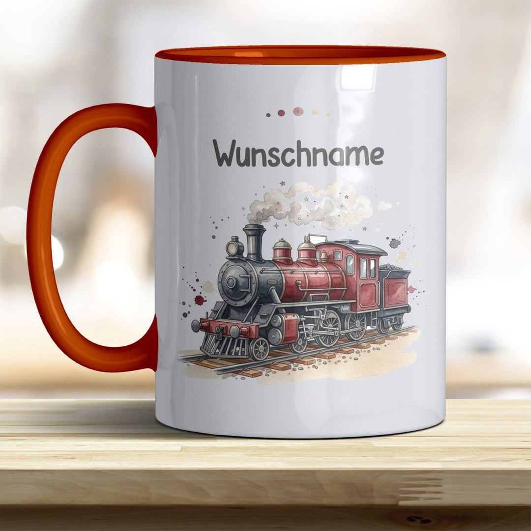 Kindertasse Dampflok personalisierbar mit Namen in verschiedenen Farben - all-yours24