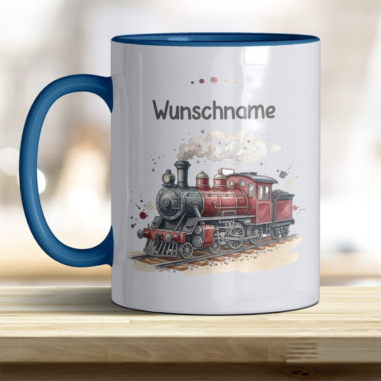 Kindertasse Dampflok personalisierbar mit Namen in verschiedenen Farben - all-yours24