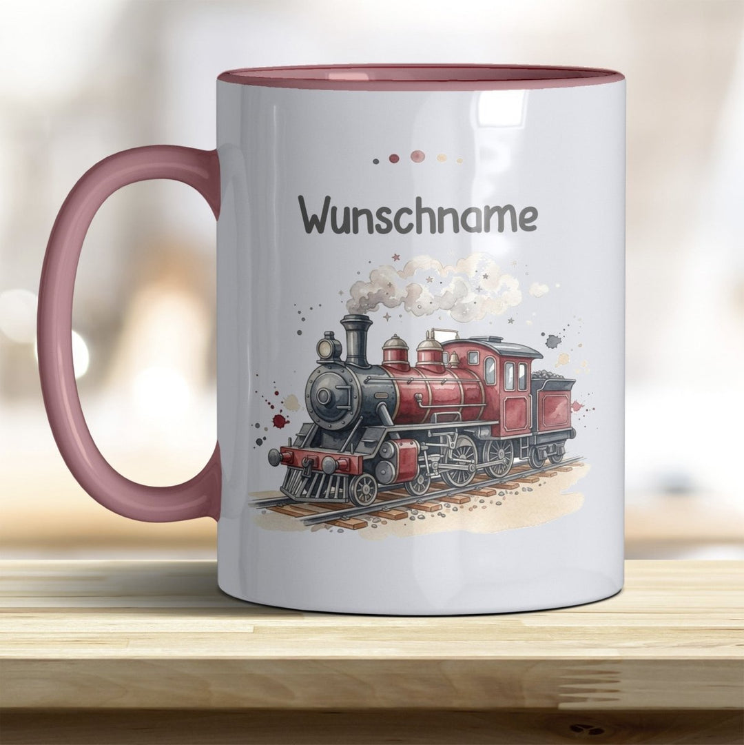 Kindertasse Dampflok personalisierbar mit Namen in verschiedenen Farben - all-yours24