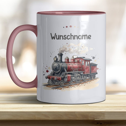 Kindertasse Dampflok personalisierbar mit Namen in verschiedenen Farben - all-yours24