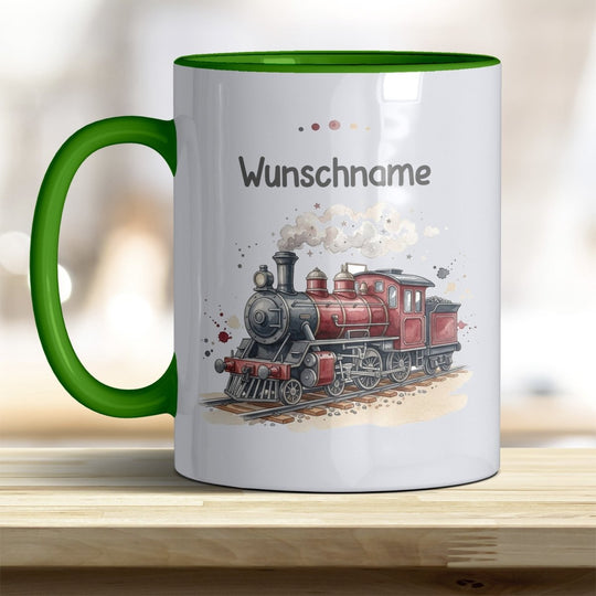 Kindertasse Dampflok personalisierbar mit Namen in verschiedenen Farben - all-yours24
