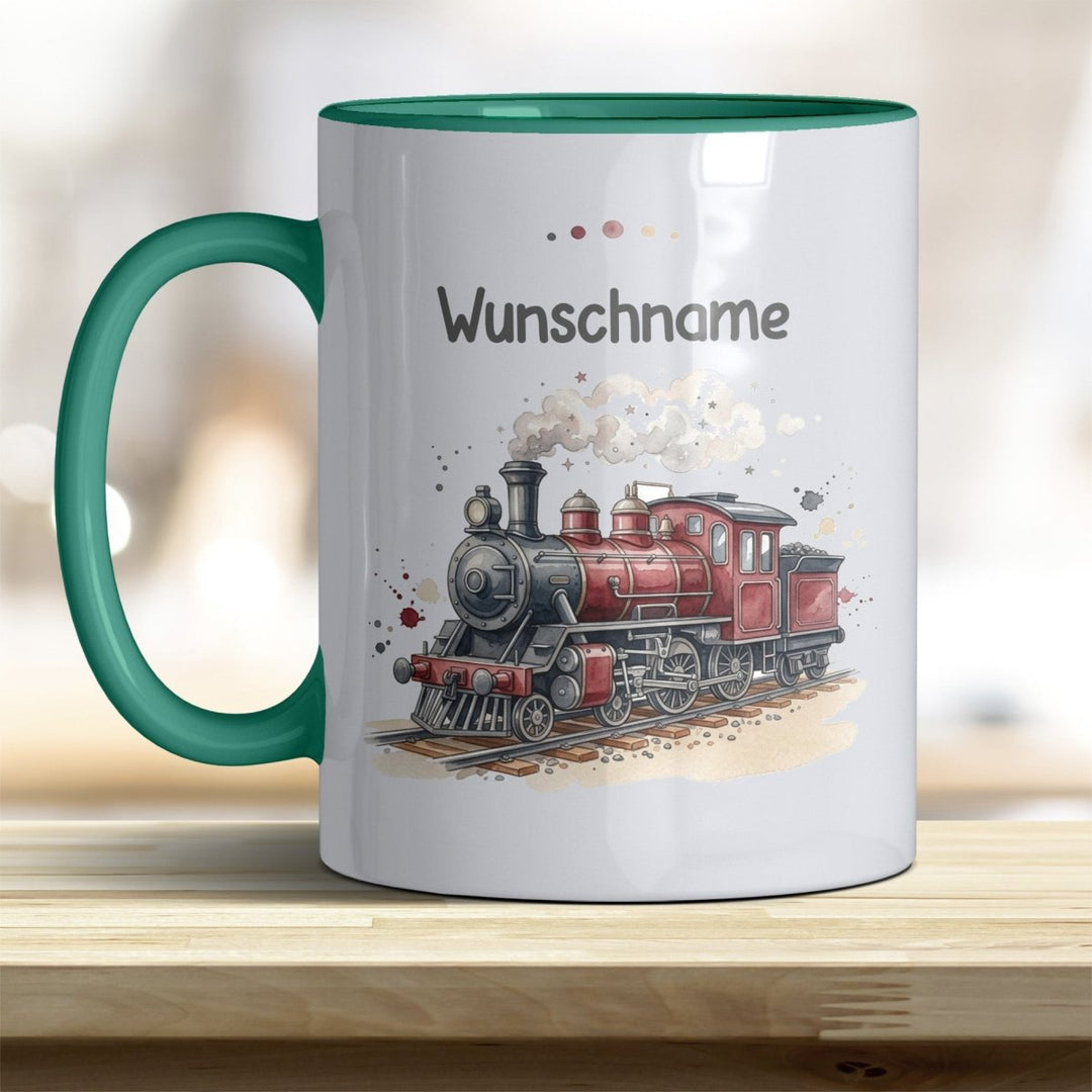 Kindertasse Dampflok personalisierbar mit Namen in verschiedenen Farben - all-yours24