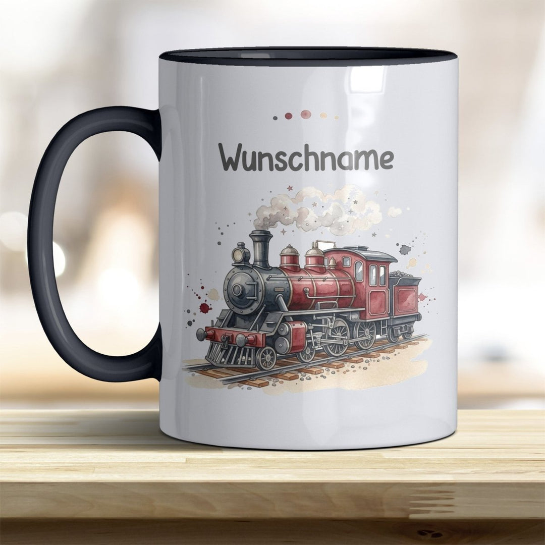 Kindertasse Dampflok personalisierbar mit Namen in verschiedenen Farben - all-yours24