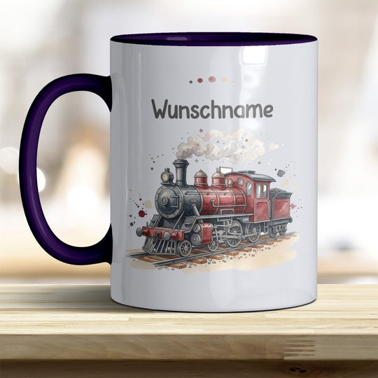 Kindertasse Dampflok personalisierbar mit Namen in verschiedenen Farben - all-yours24