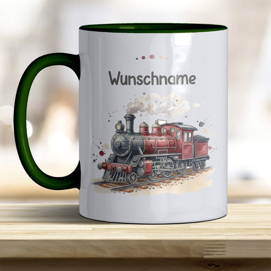 Kindertasse Dampflok personalisierbar mit Namen in verschiedenen Farben - all-yours24