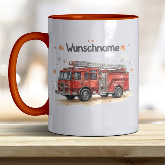Kindertasse Feuerwehrauto personalisierbar mit Namen in verschiedenen Farben - all-yours24
