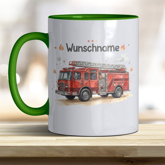 Kindertasse Feuerwehrauto personalisierbar mit Namen in verschiedenen Farben - all-yours24