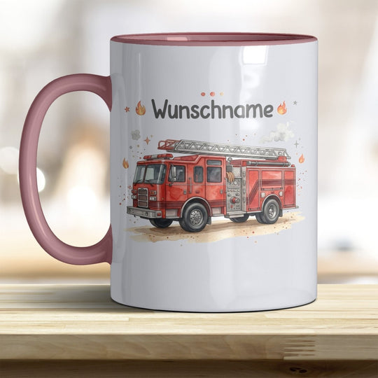 Kindertasse Feuerwehrauto personalisierbar mit Namen in verschiedenen Farben - all-yours24