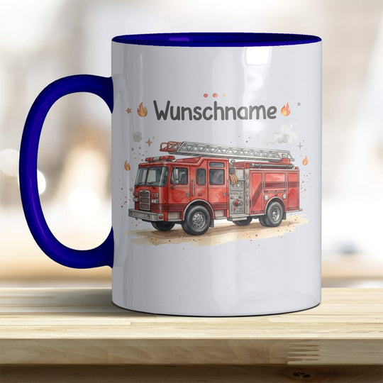 Kindertasse Feuerwehrauto personalisierbar mit Namen in verschiedenen Farben - all-yours24