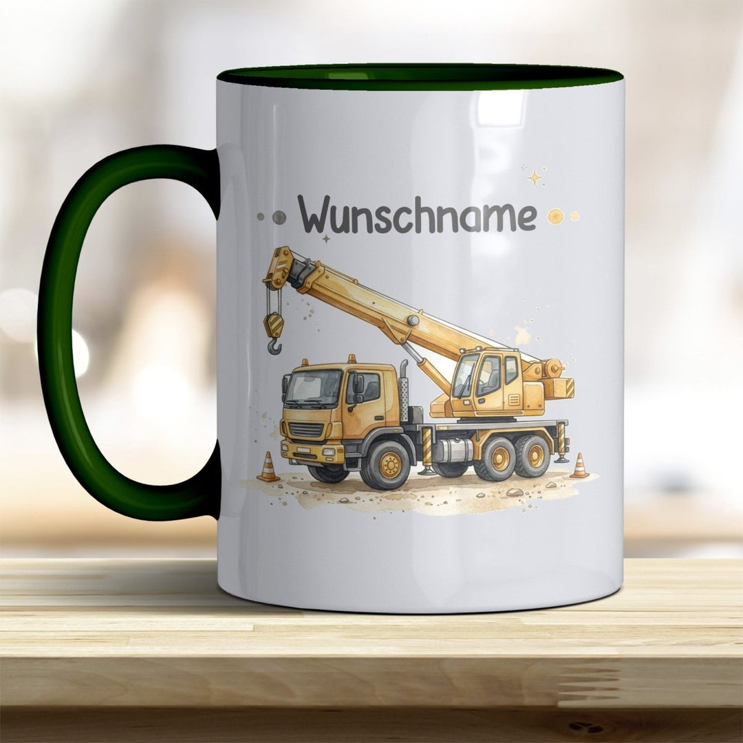 Kindertasse Kran personalisierbar mit Namen in verschiedenen Farben - all-yours24