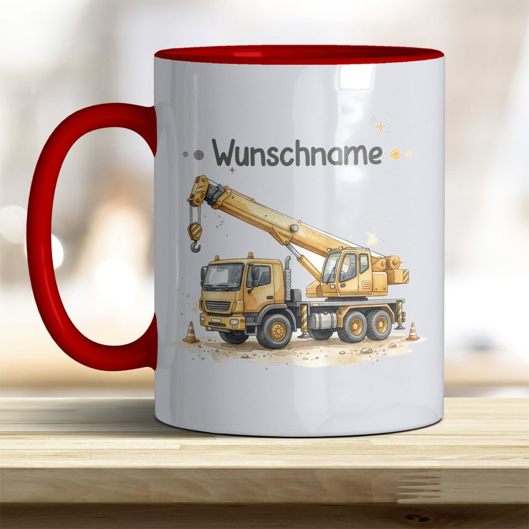 Kindertasse Kran personalisierbar mit Namen in verschiedenen Farben - all-yours24
