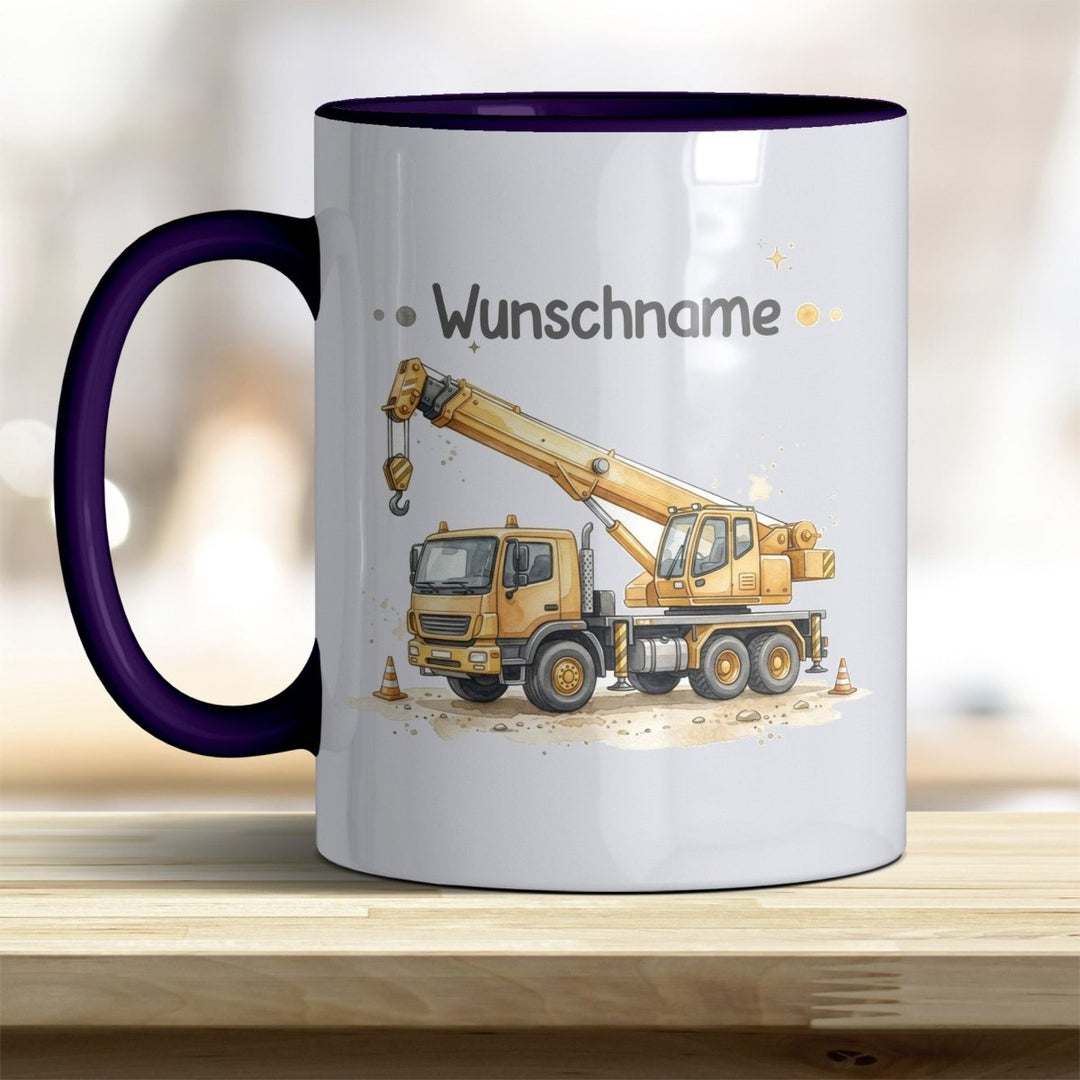 Kindertasse Kran personalisierbar mit Namen in verschiedenen Farben - all-yours24