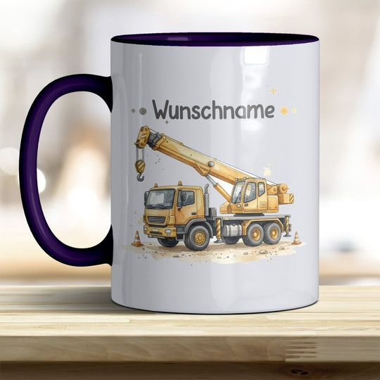 Kindertasse Kran personalisierbar mit Namen in verschiedenen Farben - all-yours24