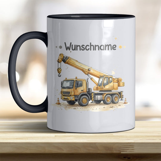 Kindertasse Kran personalisierbar mit Namen in verschiedenen Farben - all-yours24