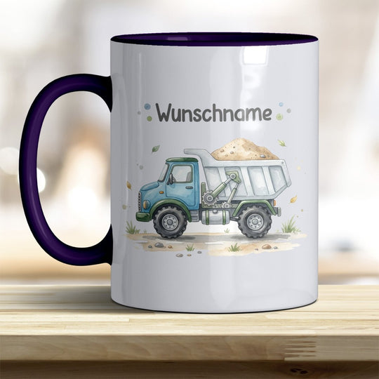 Kindertasse LKW personalisierbar mit Namen in verschiedenen Farben - all-yours24