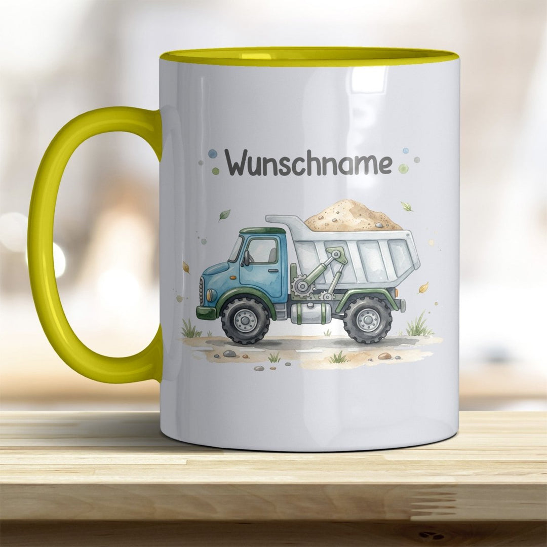 Kindertasse LKW personalisierbar mit Namen in verschiedenen Farben - all-yours24