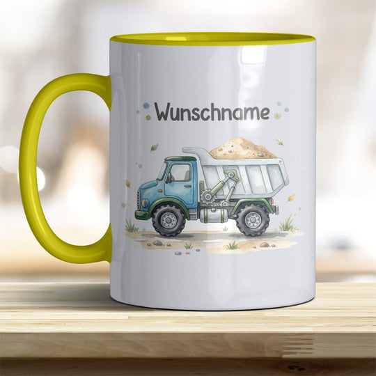 Kindertasse LKW personalisierbar mit Namen in verschiedenen Farben - all-yours24