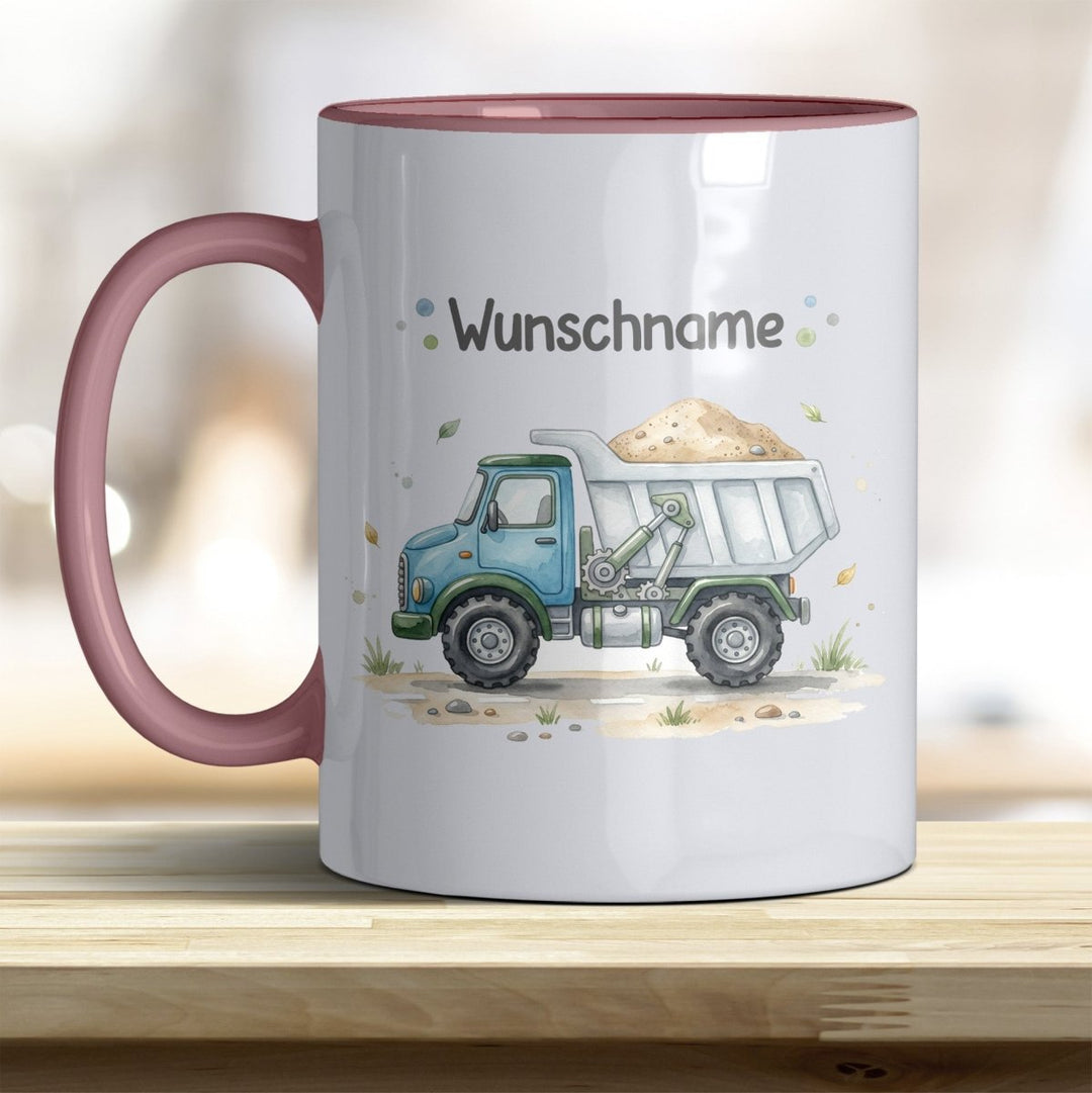 Kindertasse LKW personalisierbar mit Namen in verschiedenen Farben - all-yours24