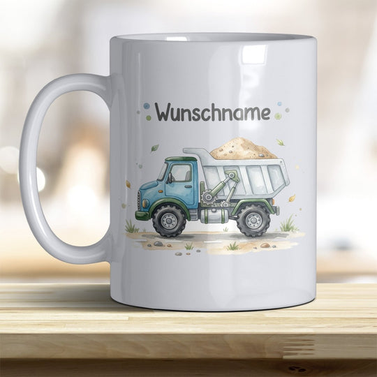Kindertasse LKW personalisierbar mit Namen in verschiedenen Farben - all-yours24