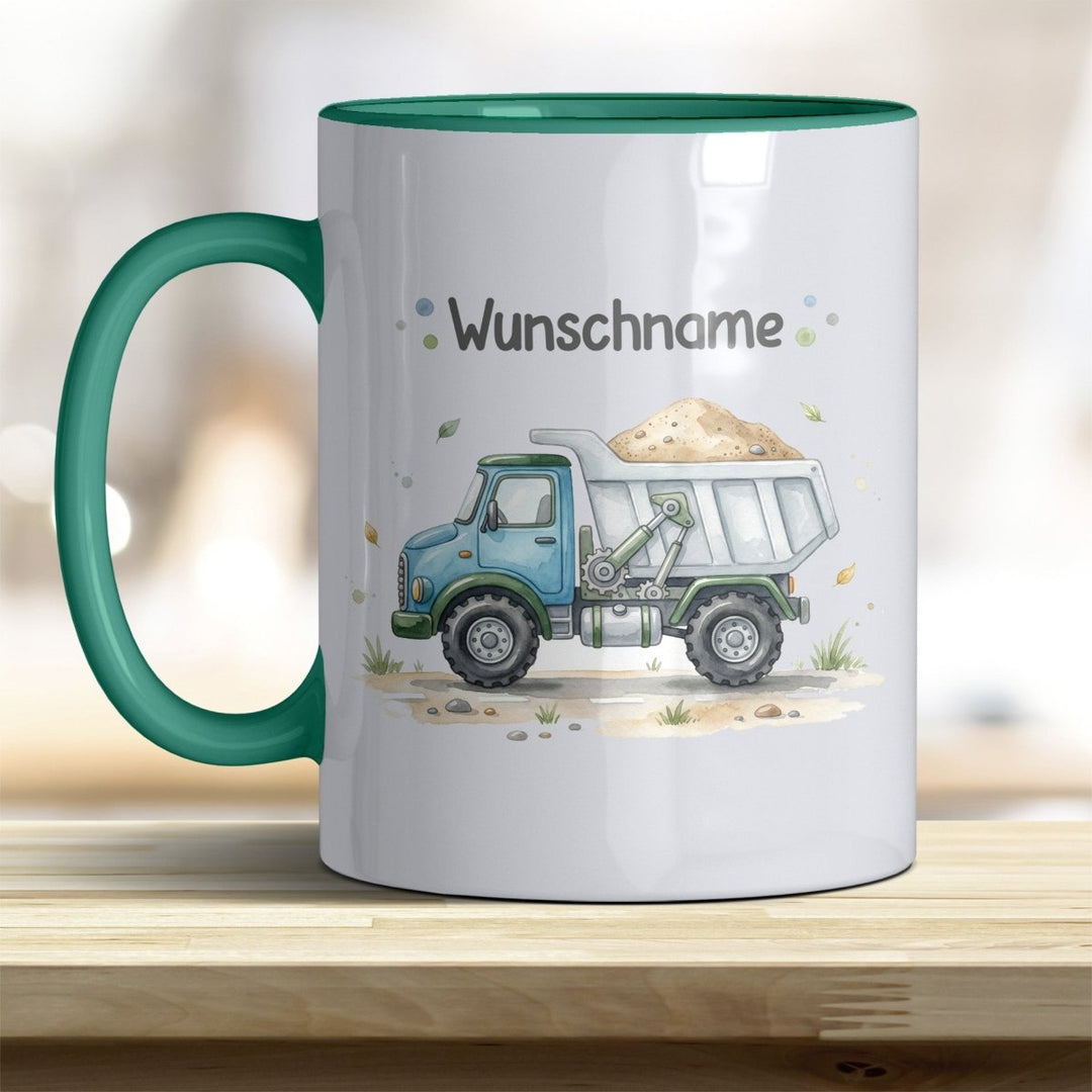 Kindertasse LKW personalisierbar mit Namen in verschiedenen Farben - all-yours24