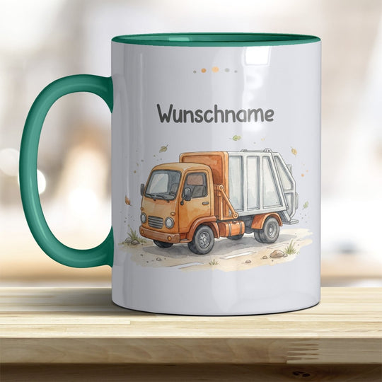 Kindertasse Müllauto personalisierbar mit Namen in verschiedenen Farben - all-yours24