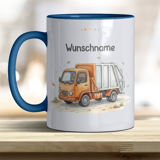Kindertasse Müllauto personalisierbar mit Namen in verschiedenen Farben - all-yours24