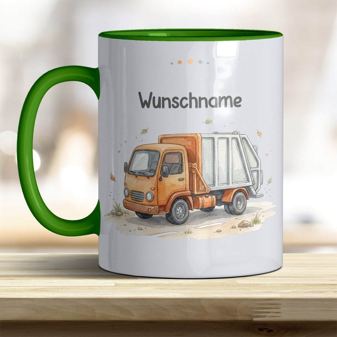 Kindertasse Müllauto personalisierbar mit Namen in verschiedenen Farben - all-yours24