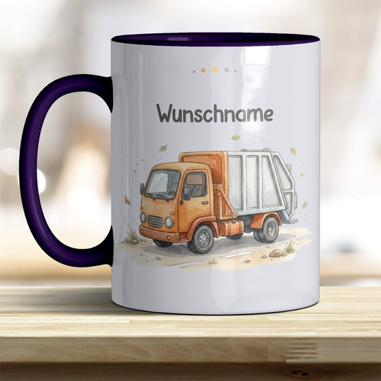 Kindertasse Müllauto personalisierbar mit Namen in verschiedenen Farben - all-yours24