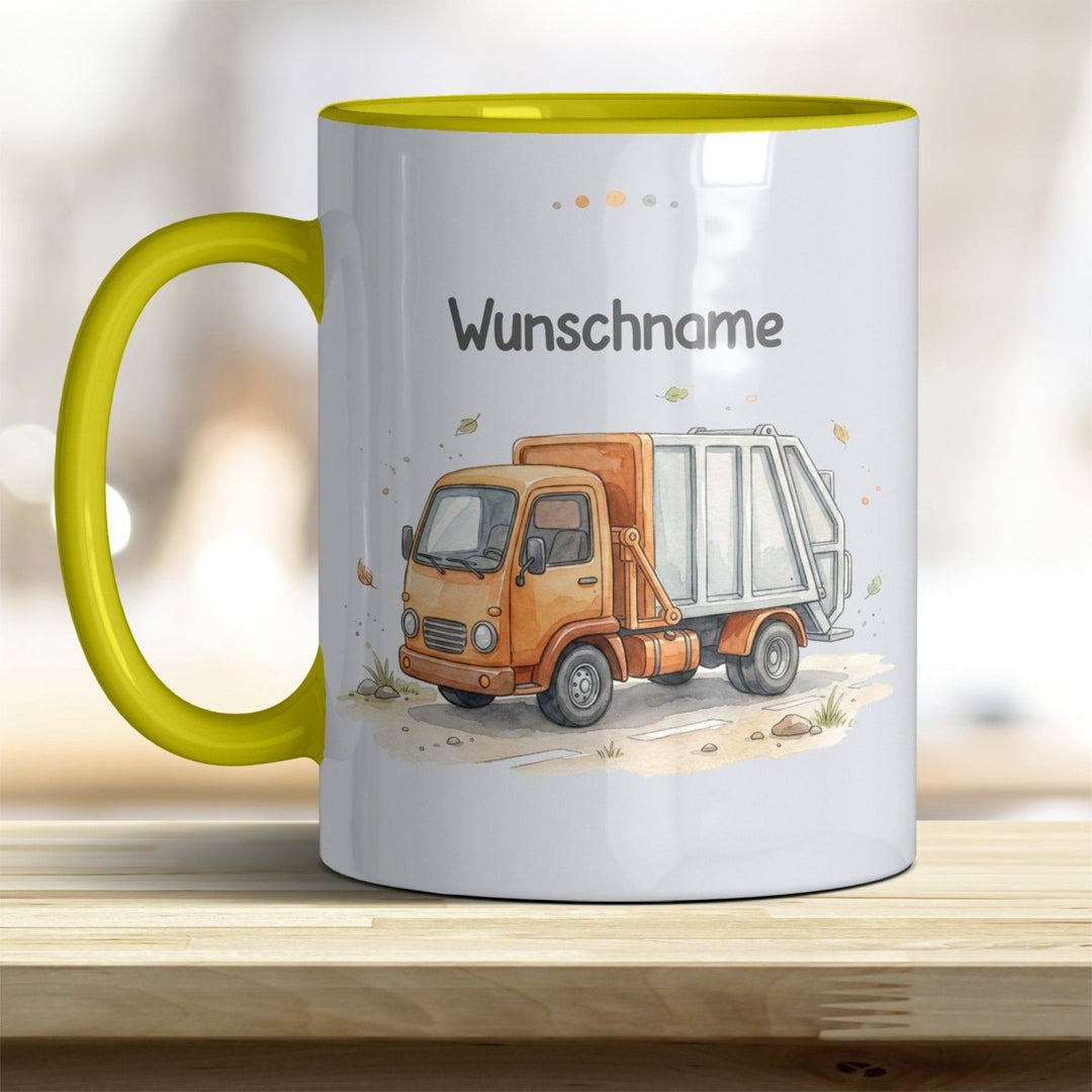 Kindertasse Müllauto personalisierbar mit Namen in verschiedenen Farben - all-yours24