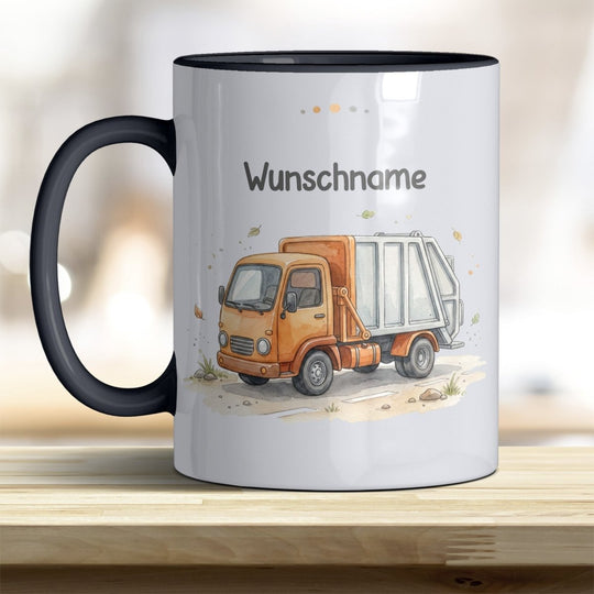Kindertasse Müllauto personalisierbar mit Namen in verschiedenen Farben - all-yours24
