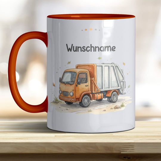 Kindertasse Müllauto personalisierbar mit Namen in verschiedenen Farben - all-yours24