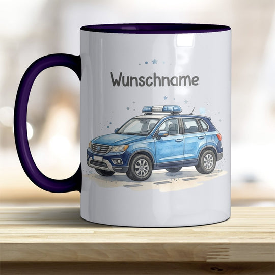 Kindertasse Polizeiauto personalisierbar mit Namen in verschiedenen Farben - all-yours24