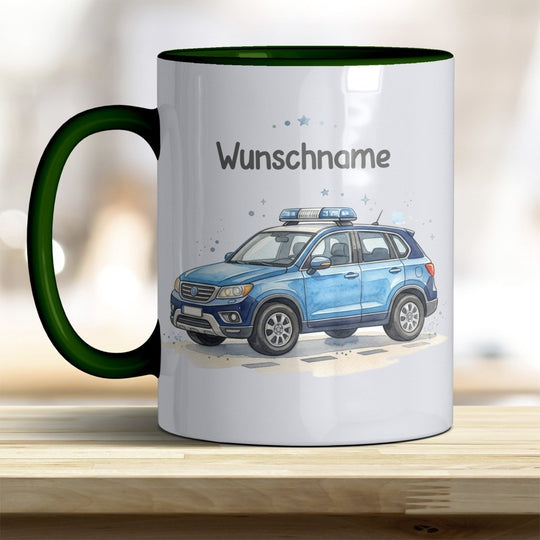 Kindertasse Polizeiauto personalisierbar mit Namen in verschiedenen Farben - all-yours24