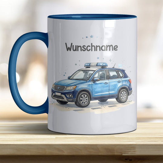 Kindertasse Polizeiauto personalisierbar mit Namen in verschiedenen Farben - all-yours24
