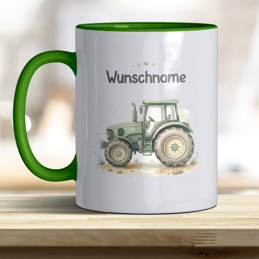 Kindertasse Traktor personalisierbar mit Namen in verschiedenen Farben - all-yours24