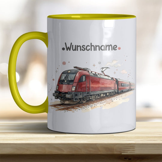 Kindertasse Zug personalisierbar mit Namen in verschiedenen Farben - all-yours24