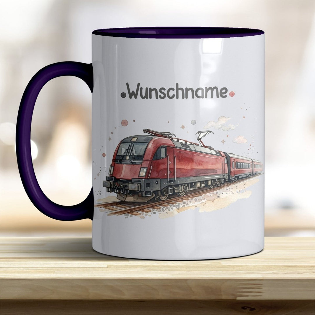 Kindertasse Zug personalisierbar mit Namen in verschiedenen Farben - all-yours24