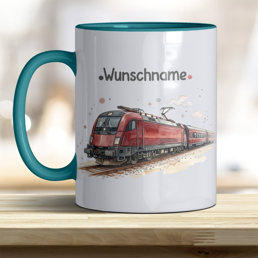 Kindertasse Zug personalisierbar mit Namen in verschiedenen Farben - all-yours24