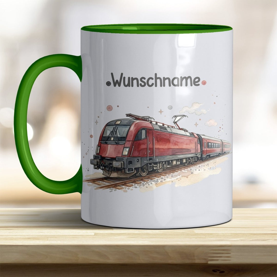 Kindertasse Zug personalisierbar mit Namen in verschiedenen Farben - all-yours24