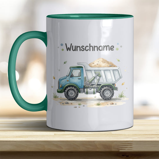 Kindertasse LKW personalisierbar mit Namen in verschiedenen Farben