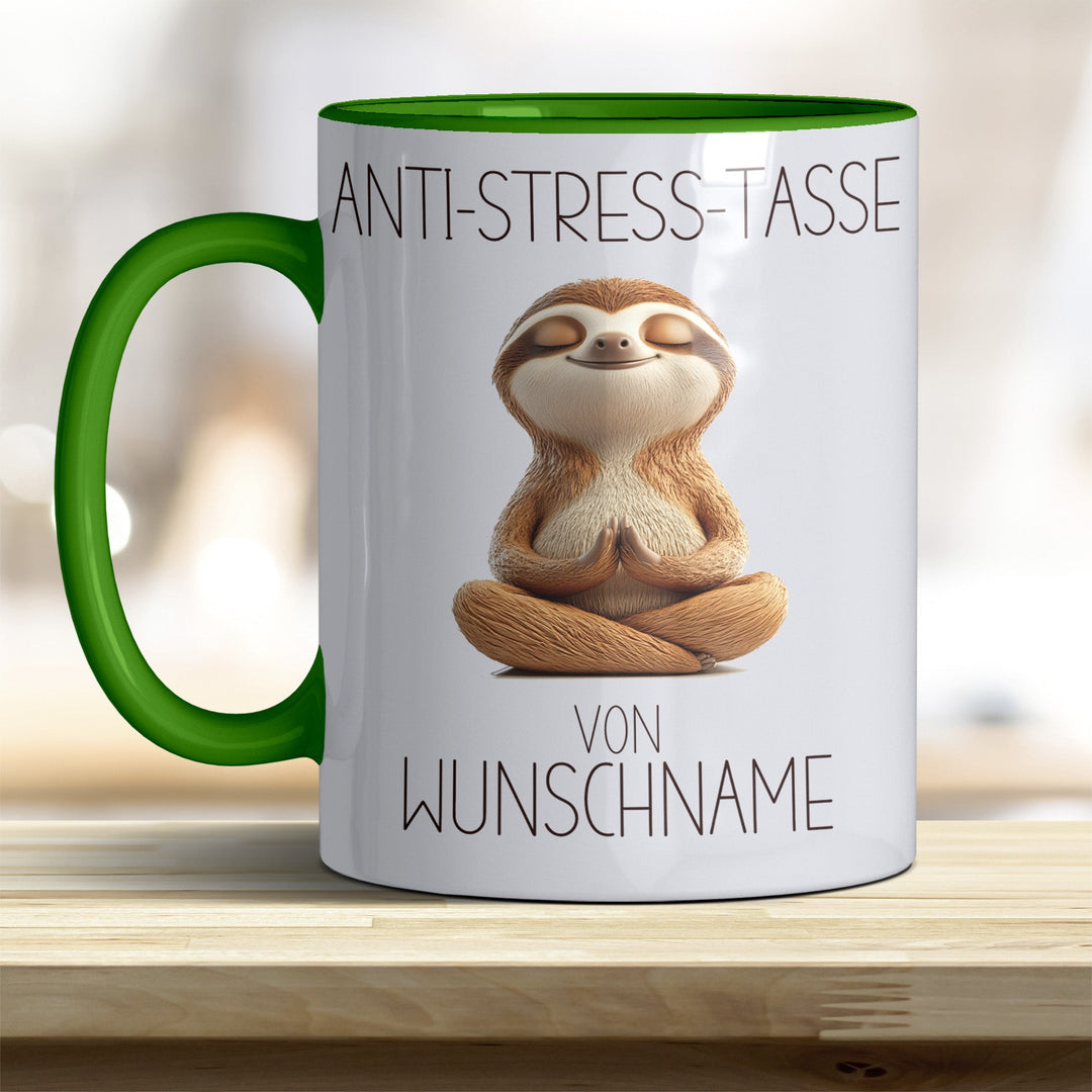 Personalisierbare Anti - Stress - Tasse mit süßem Tiermotiv und Wunschnamen - all - yours24